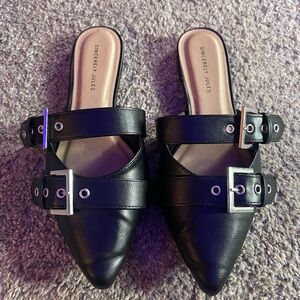 Sincerely Jules Black Mules with Metal Buckle